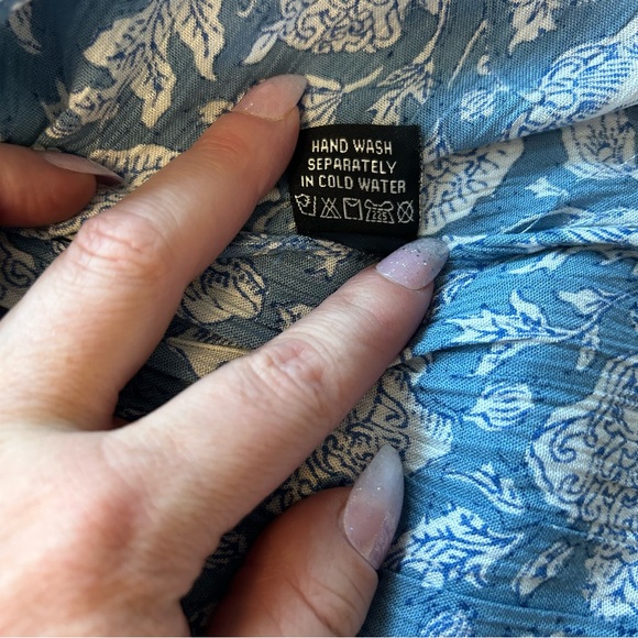 Papá Vancouver | Tiered Blue Floral Maxi Dress w/tie & tassels Size L Cottage - Picture 3 of 14